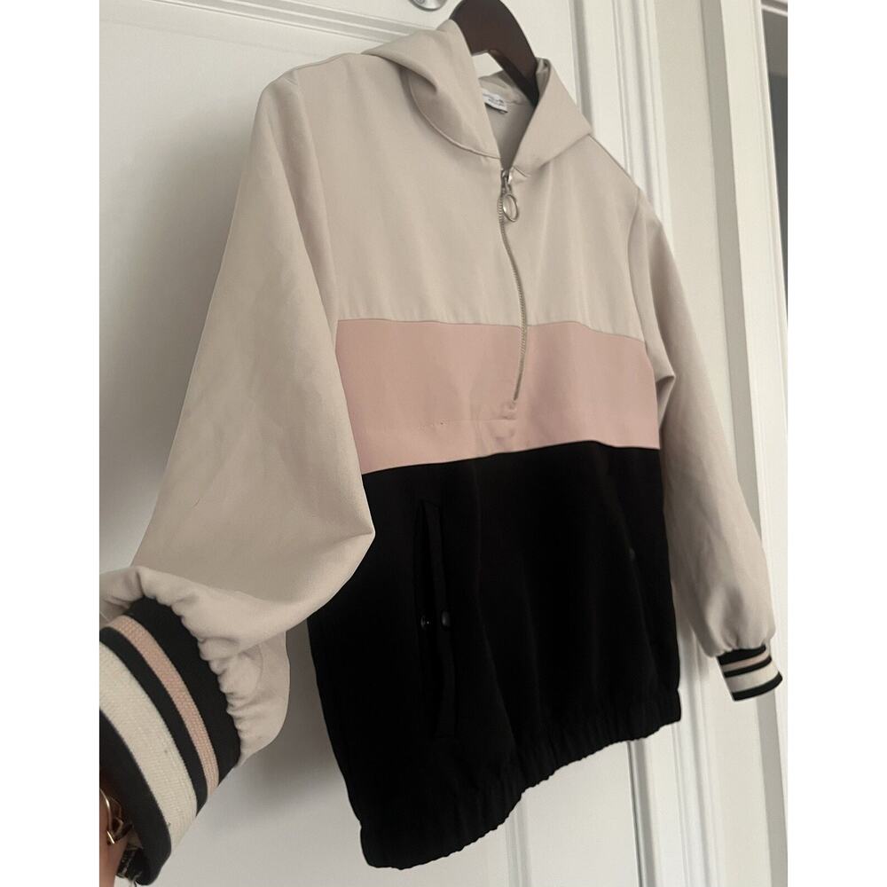 ZARA Kids Girls Half Zip Hoodie Jumper Beige Pink Black Sz. M